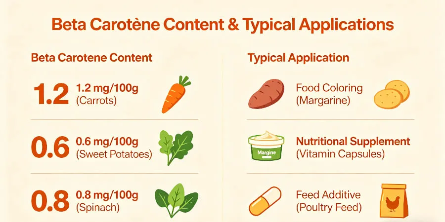 Beta Carotene Content Typical Application Beta Carotene Content Typical Application